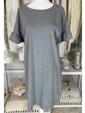 Old Navy Women's Size M Tall Gray Ruffle Sleeve Knee Length T-Shirt Dress #0291